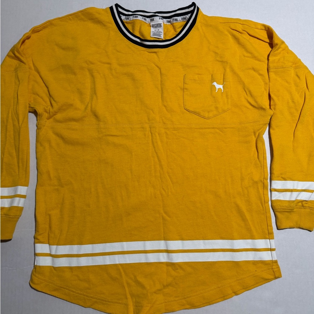 Y2K Victoria's Secret Pink‎ Yellow Varsity pullover LS Shirt women's Medium #519